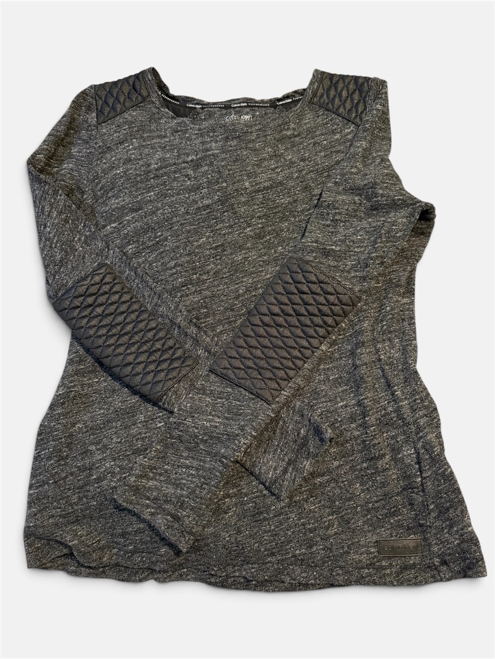 Quilted Elbow-Patch Long Sleeve Top - Gray